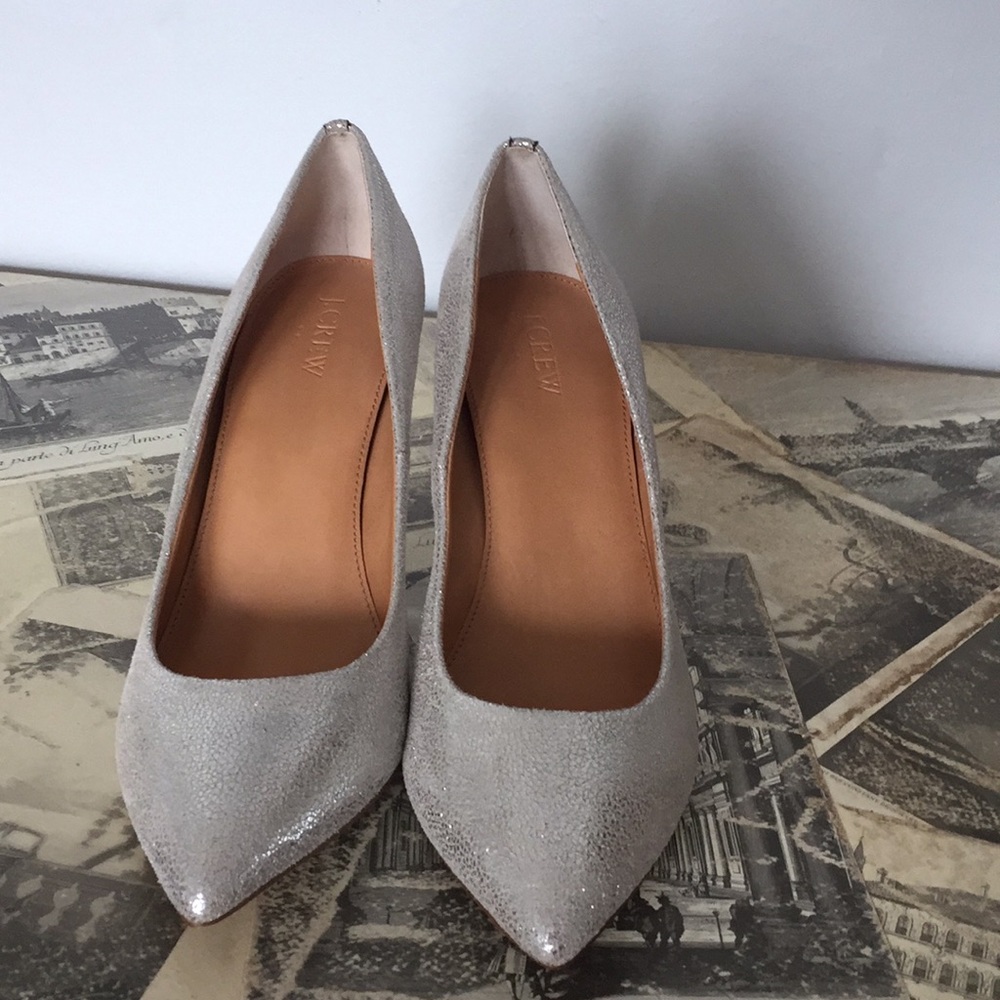 Silver j crew pumps